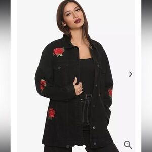 Longer black Jean jacket denim coat oversized small.